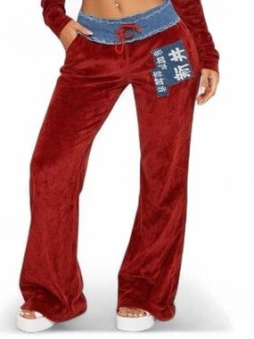 Y2K vintage Riley velour denim Asian character sweat pants